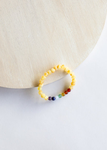 Raw Honey Baltic Amber + CHAKRA Crystals || Adult Bracelet
