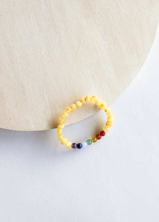 Raw Honey Baltic Amber + CHAKRA Crystals || Adult Bracelet