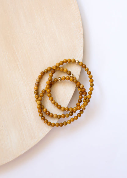 Dainty Golden Mookaite Jasper + 14K Gold Filled || Beaded Stretch Bracelet