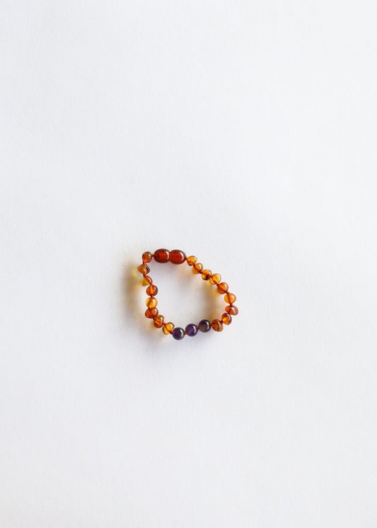 Polished Cognac Baltic Amber + Amethyst || Anklet or Bracelet