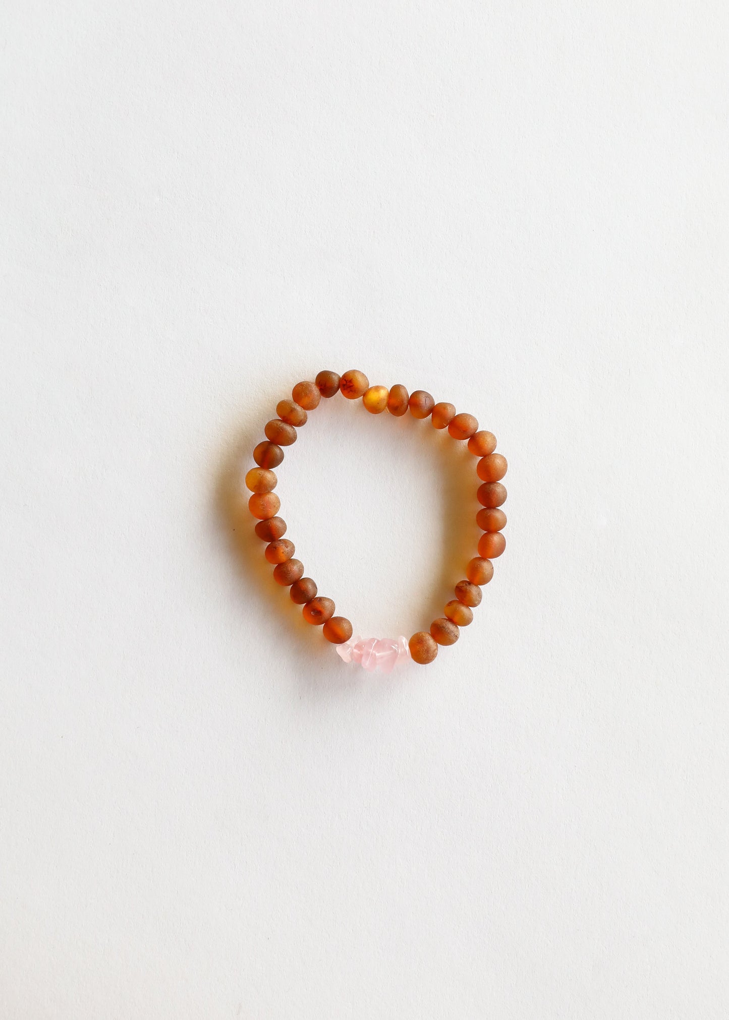 Raw Cognac Baltic Amber + Raw Rose Quartz || Adult Bracelet