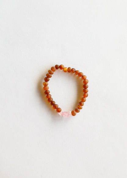 Raw Cognac Baltic Amber + Raw Rose Quartz || Adult Bracelet