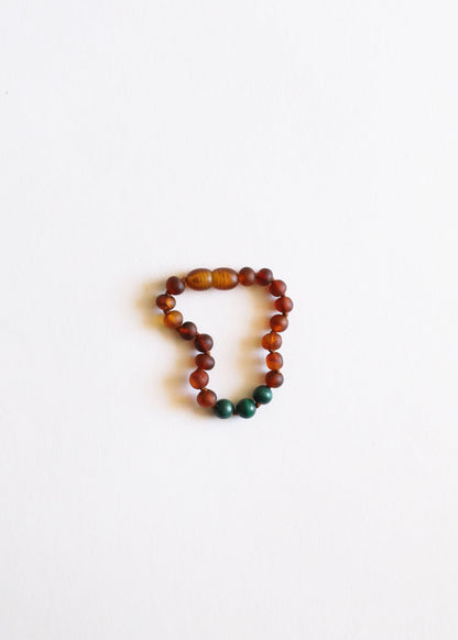 Raw Cognac Baltic Amber + Malachite || Anklet or Bracelet