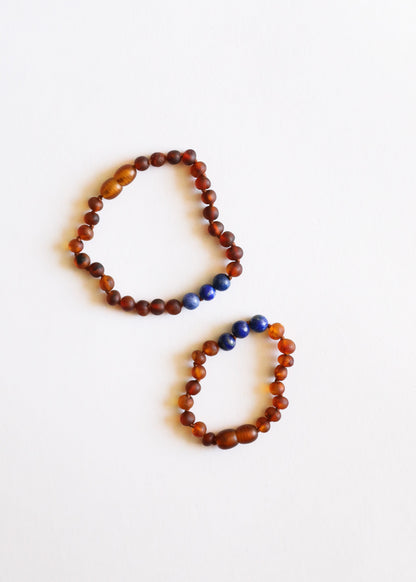 Raw Cognac Baltic Amber + Lapis Lazuli || Anklet or Bracelet
