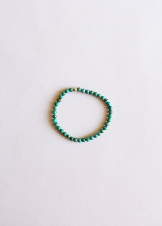 Natural Turquoise + 14K Gold Filled || Beaded Stretch Bracelet