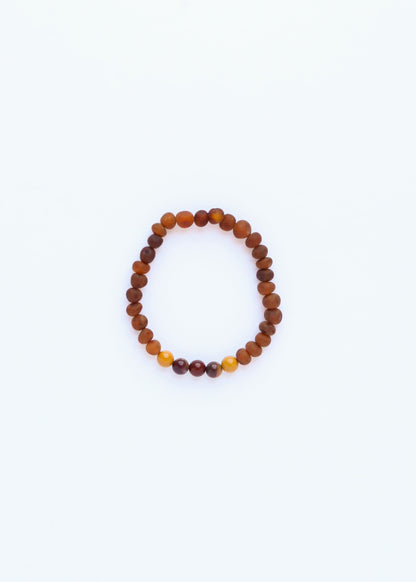 Raw Cognac Baltic Amber + Mookaite Jasper || Adult Stretch Bracelet
