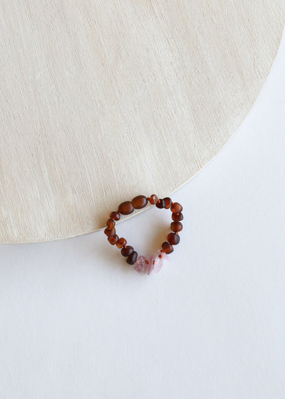 Raw Cognac Baltic Amber + Raw Rose Quartz || Bracelet Set