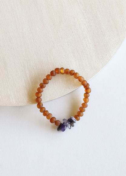 Raw Cognac Baltic Amber + Raw Amethyst || Adult Bracelet
