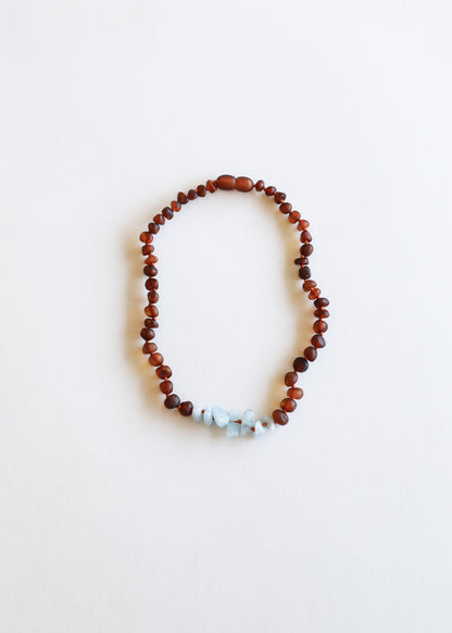 Raw Cognac Baltic Amber + Aquamarine  || Necklace Set
