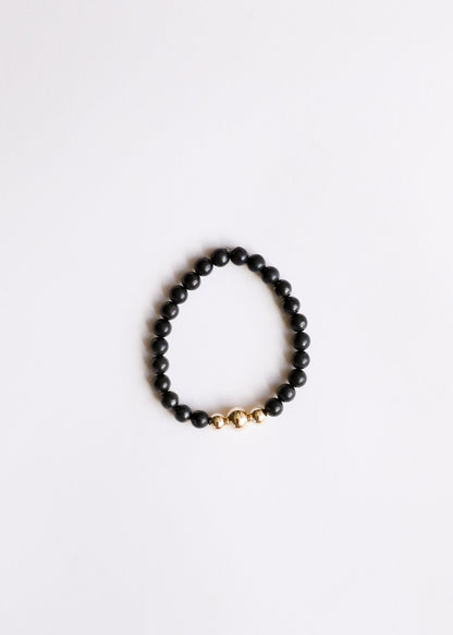 Pure Shungite + 14K Gold Filled Trio || Adult Stretch Bracelet