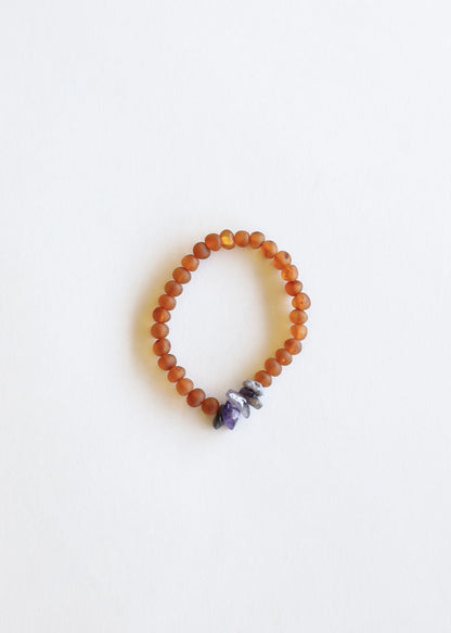 Raw Cognac Baltic Amber + Raw Amethyst || Adult Bracelet