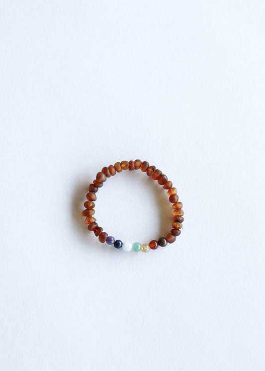 Raw Cognac Baltic Amber + CHAKRA Crystals || Adult Bracelet
