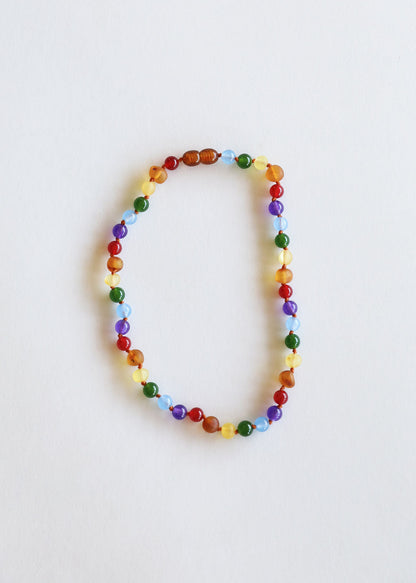 Raw Baltic Amber + Gemstone Rainbow Necklace