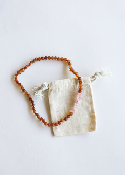 Raw Cognac Baltic Amber + Raw Rose Quartz || Necklace Set