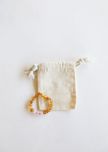 Raw Honey Baltic Amber + Rose Quartz || Anklet or Bracelet