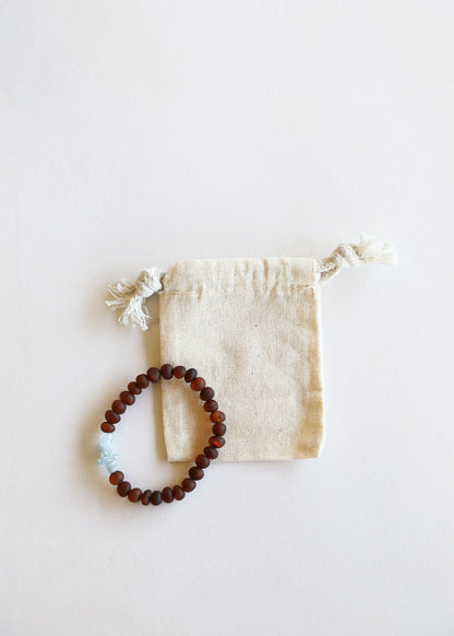 Raw Cognac Baltic Amber + Aquamarine || Adult Bracelet