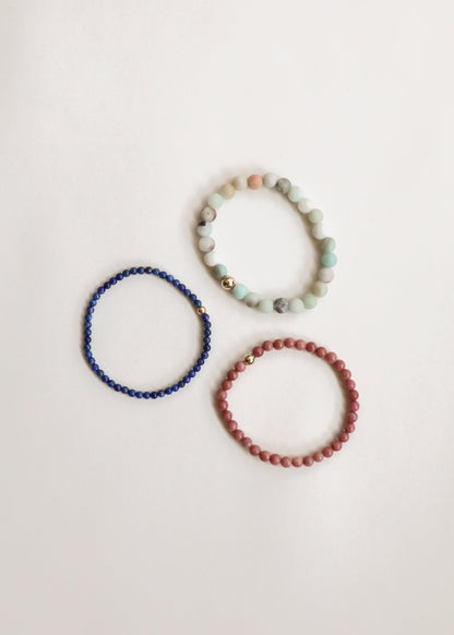 Lapis Lazuli + 14K Gold Filled Beaded Stretch Bracelet