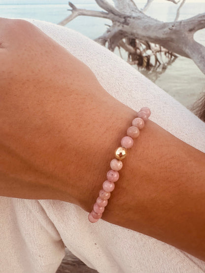 Natural Pink Rhodonite + 14k Gold Filled || Stretch Bracelet