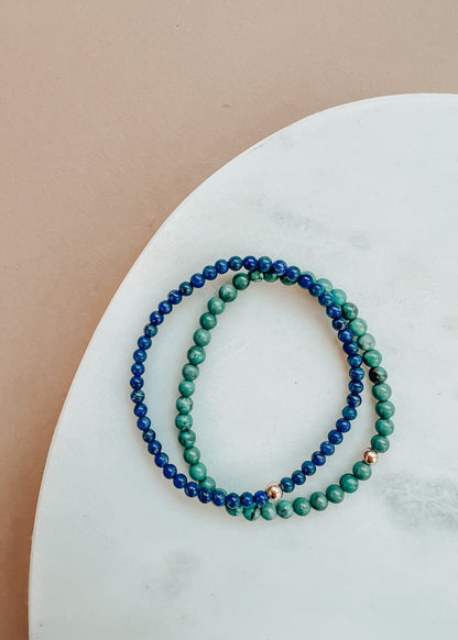 Lapis Lazuli + 14K Gold Filled Beaded Stretch Bracelet