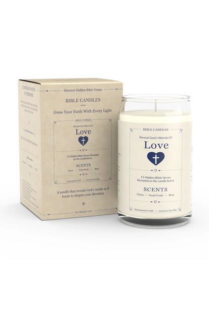 Love Bible Candle - Citrus, Fresh Fruits & Rose Scent with Hidden Verses
