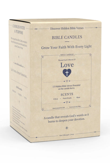 Love Bible Candle - Citrus, Fresh Fruits & Rose Scent with Hidden Verses