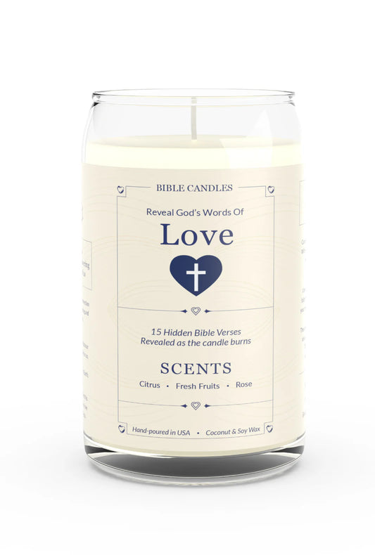 Love Bible Candle - Citrus, Fresh Fruits & Rose Scent with Hidden Verses