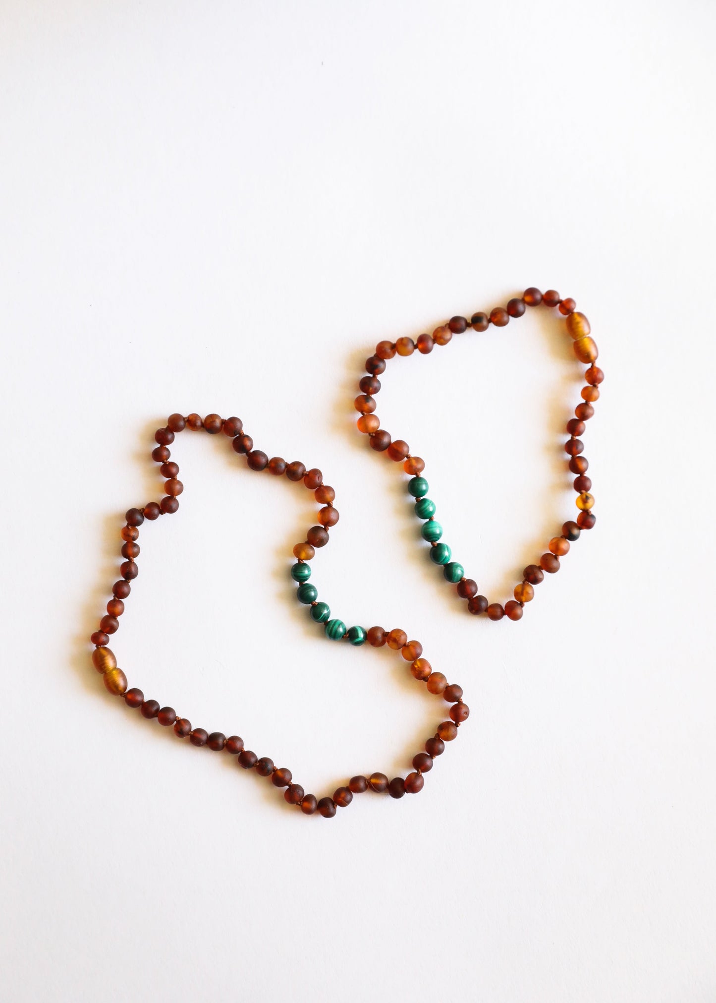 Raw Cognac Baltic Amber + Malachite || Necklace Set