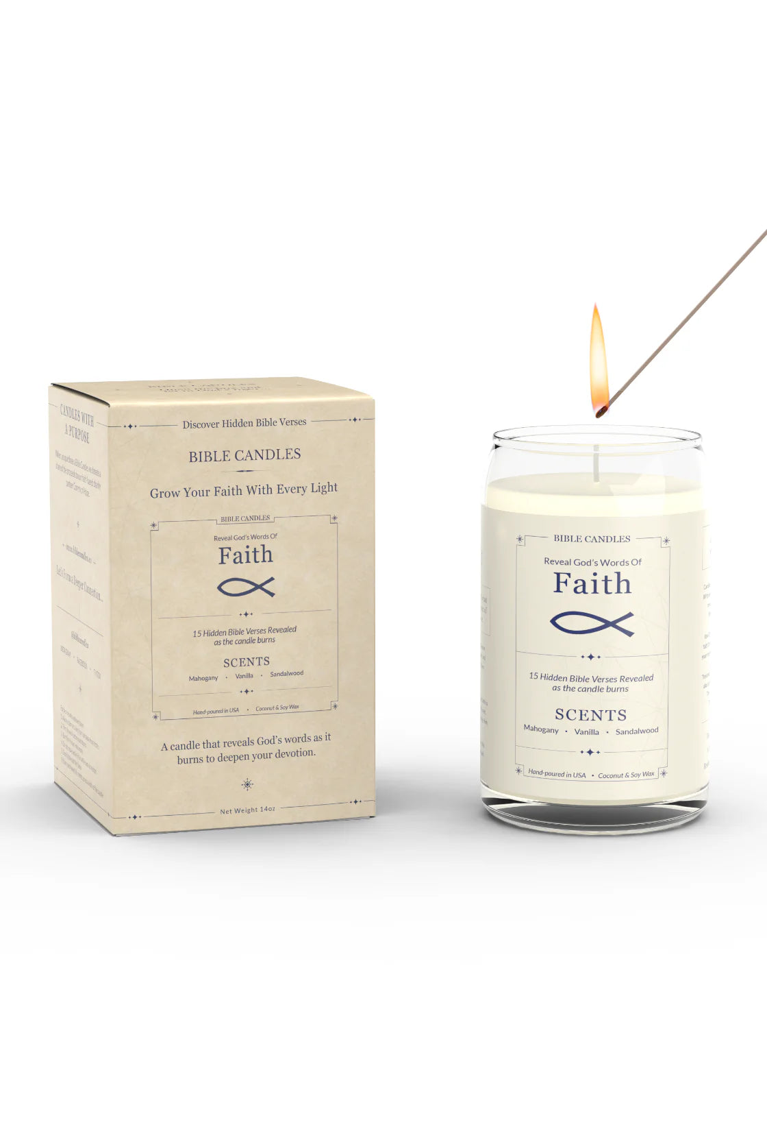 Faith Bible Candle - Mahogany, Vanilla & Sandalwood Scent with Hidden Verses