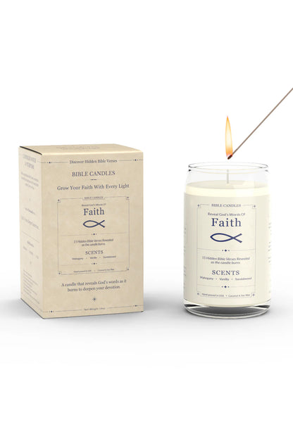 Faith Bible Candle - Mahogany, Vanilla & Sandalwood Scent with Hidden Verses