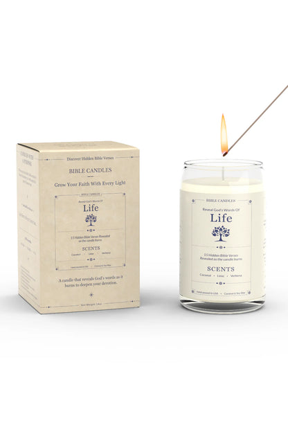 Life Bible Candle - Coconut, Lime & Verbena Scent with Hidden Verses