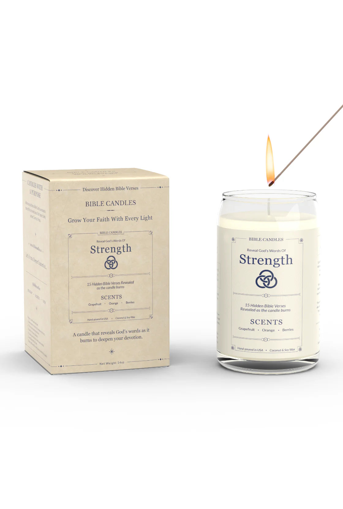 Strength Bible Candle - Grapefruit, Orange & Berry Scent with Hidden Verses