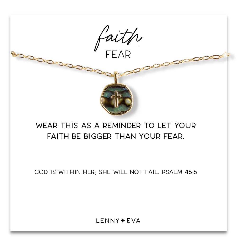 Faith Over Fear Necklace-Abalone Cross