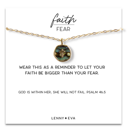 Faith Over Fear Necklace-Abalone Cross