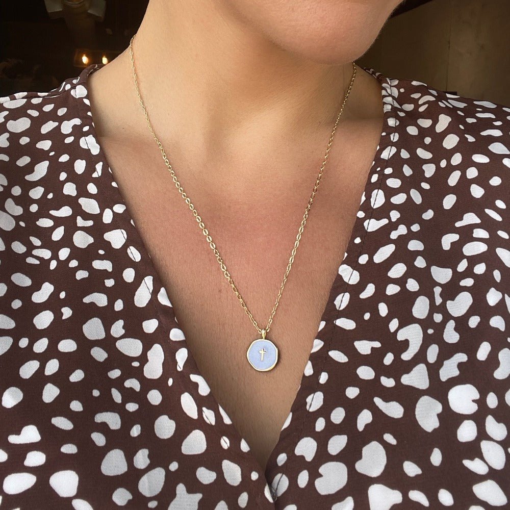 Faith Over Fear Necklace-White Cross