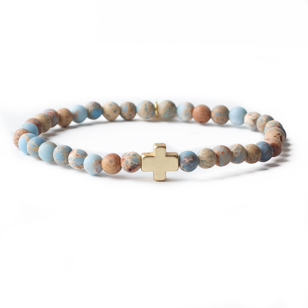 Faith Over Fear Cross Bracelet-Blue Jasper