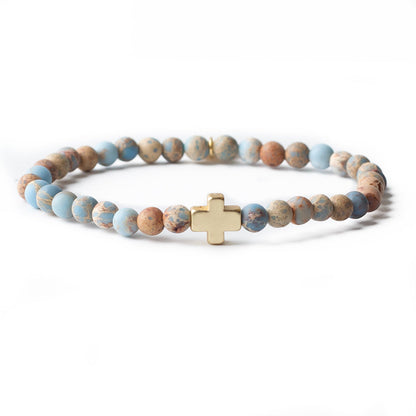 Faith Over Fear Cross Bracelet-Blue Jasper