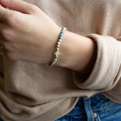 Faith Over Fear Cross Bracelet-Blue Jasper