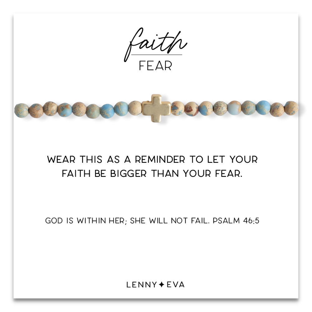 Faith Over Fear Cross Bracelet-Blue Jasper