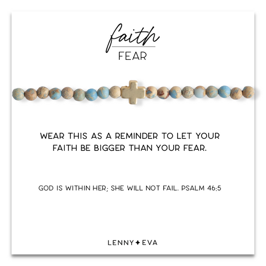 Faith Over Fear Cross Bracelet-Blue Jasper
