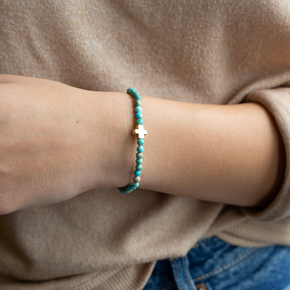 Faith Over Fear Cross Bracelet-Turquoise Jasper