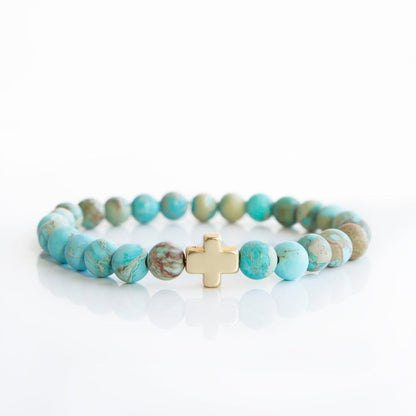 Faith Over Fear Cross Bracelet-Jasper, 6mm