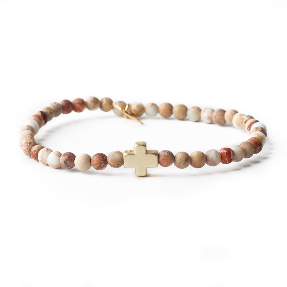 Faith Over Fear Cross Bracelet-White Jasper