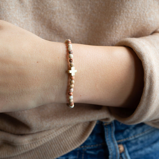 Faith Over Fear Cross Bracelet-White Jasper