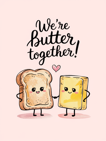We’re Butter Together – Cute Kawaii Toast & Butter Greeting Card