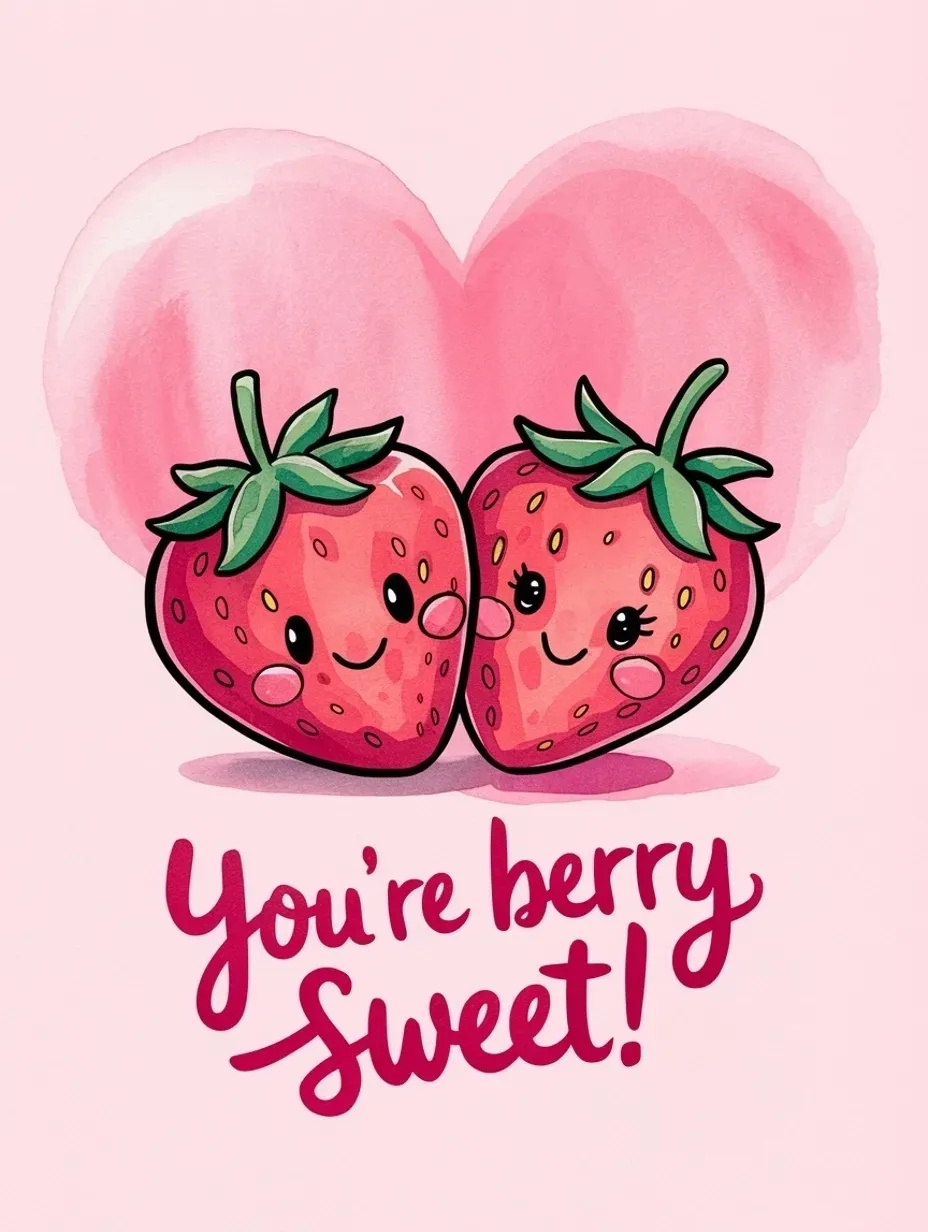 You’re Berry Sweet – Cute Kawaii Strawberry Greeting Card