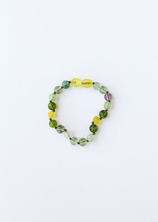 Raw Baltic Sea Amber + Fluorite + Peridot || Gemstone Anklet or Bracelet