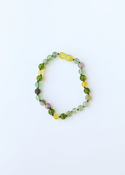 Raw Baltic Sea Amber + Fluorite + Peridot || Gemstone Anklet or Bracelet