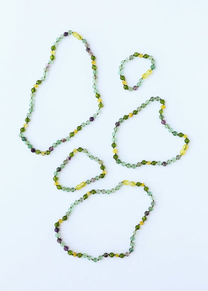 Raw Baltic Sea Amber + Fluorite + Peridot || Gemstone Anklet or Bracelet