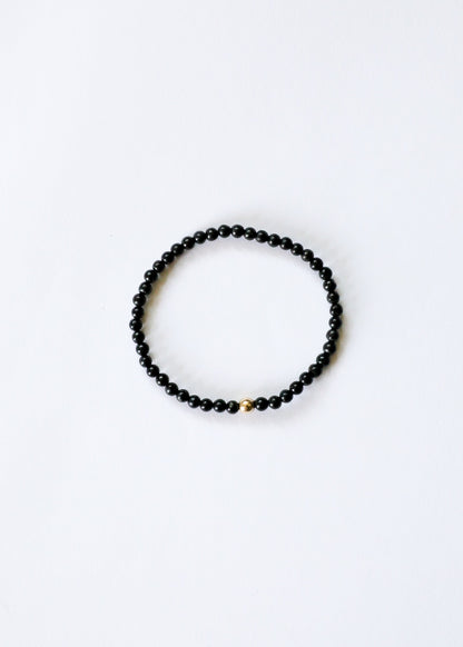 Dainty Shungite + 14K Gold Filled || Beaded Stretch Bracelet