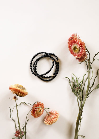 Dainty Shungite + 14K Gold Filled || Beaded Stretch Bracelet